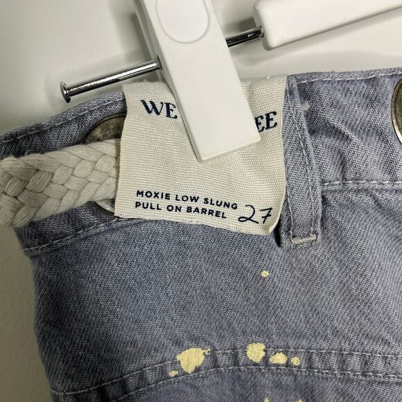 We The Free Women's Barrel Jeans 27 Moxie Gray Pull On Low Slung Paint Splatter - Picture 6 of 10